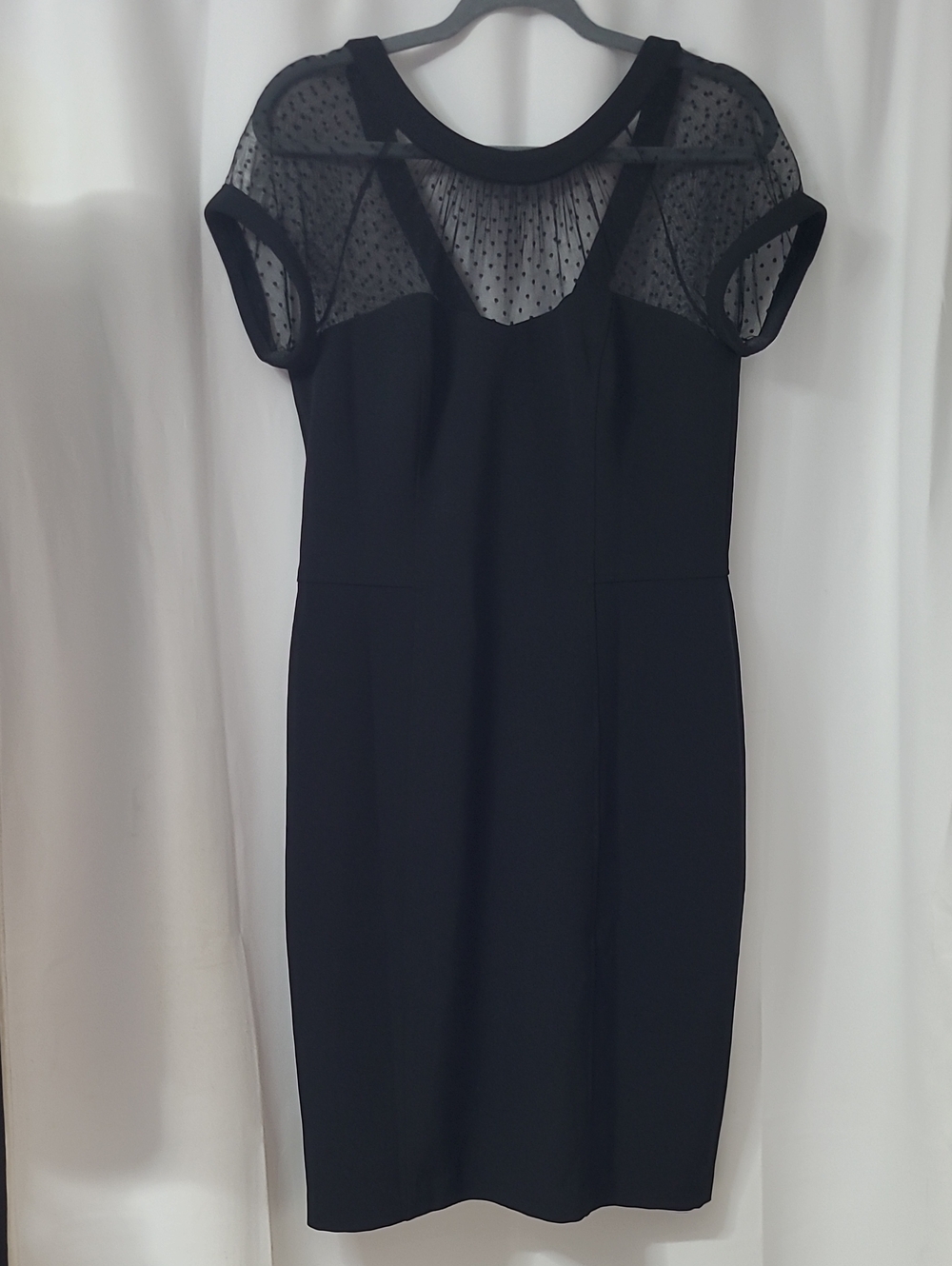 White House Black Market Sheath Illusion Dress Dotted Mesh Cap Sleeve